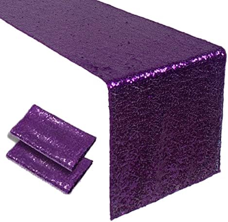 Sparkling Sequin Table Runner 12x120 Inches - 2 Pack Purple