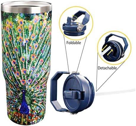 30oz Peacock Tumbler with Handle and Straw
