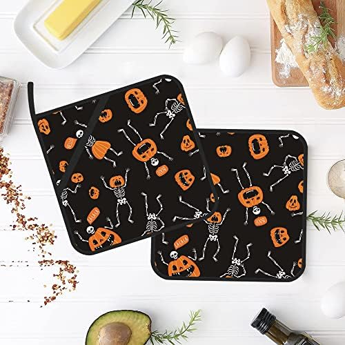 Halloween Skeleton Pumpkin Potholders Set of 2