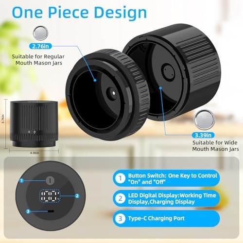Electric Mason Jar Vacuum Sealer Kit 2000mAh Rechargeable 350 Seals Per Charge