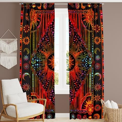 Bless International Golden Tie Dye Window Curtain Panels for Bedroom