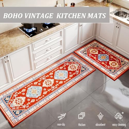 Soft Anti Fatigue Kitchen Rug with Distressed Floral Design