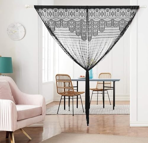 HSYLYM Macrame Curtain Black 35x79in