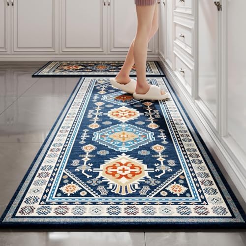 Soft Anti Fatigue Kitchen Rug with Distressed Floral Design
