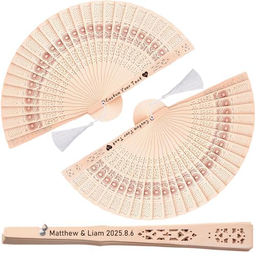 LIUBAI 50PCS Custom Folding Handheld Fans Wedding Favors