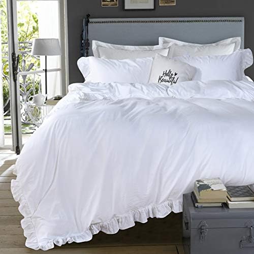 QSH White Ruffle Twin Duvet Cover Set