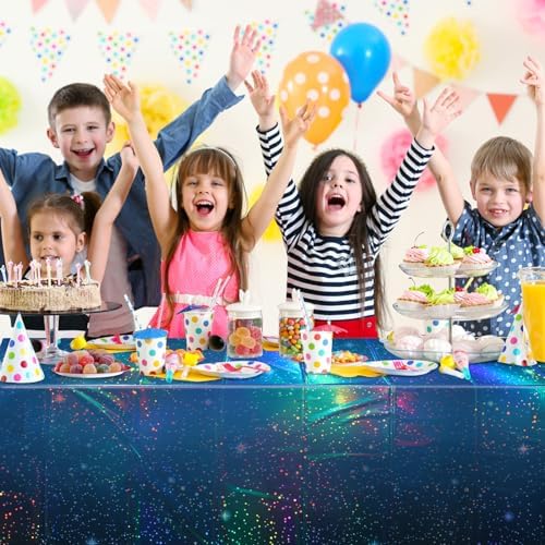 3Pcs Iridescent Space Tablecloths 54x108 Inch Blue Galaxy Party Decorations