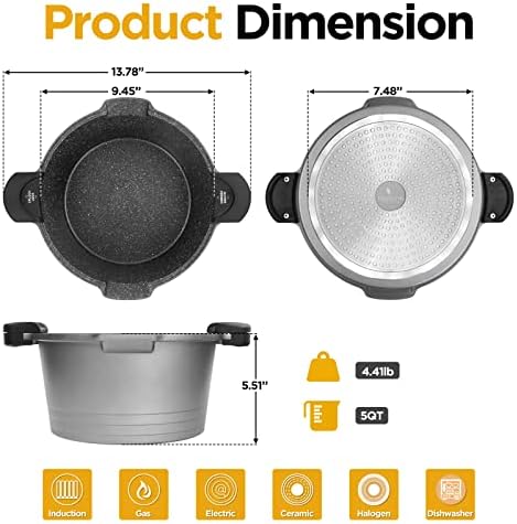 5 Quart Pasta Pot with Strainer Lid and Tempered Glass Lid