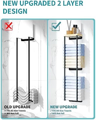 Anfeichen 2 Tier Towel Rack with Wood Shelf Black