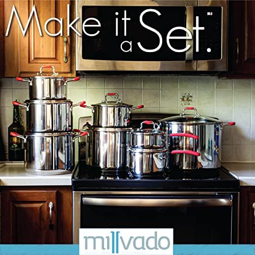 Millvado 11 Quart Stainless Steel Stock Pot with Glass Lid and Handle Safety