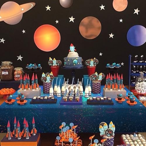3Pcs Iridescent Space Tablecloths 54x108 Inch Blue Galaxy Party Decorations