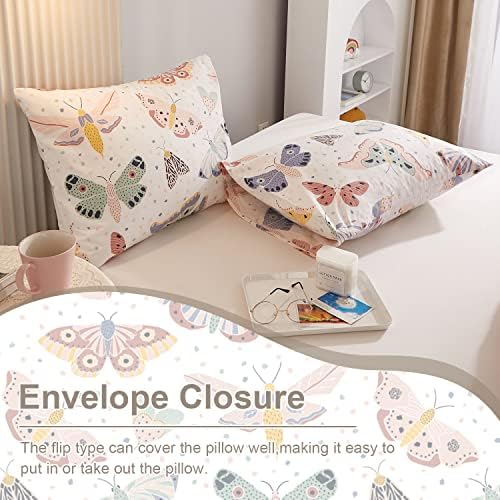 Ivellow Twin Duvet Cover Kids Butterfly White 3Pcs