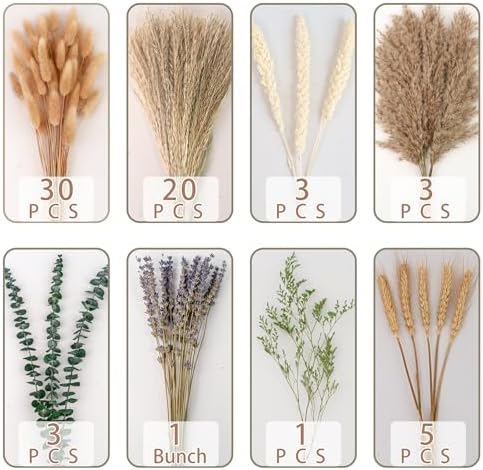 Boho Dried Flower Bouquet with Pampas Grass Lavender Eucalyptus and Wheat