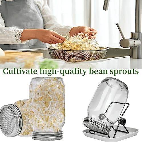 Lulonpon 2pcs Sprouts Growing Jar Kit with Lids and Tray