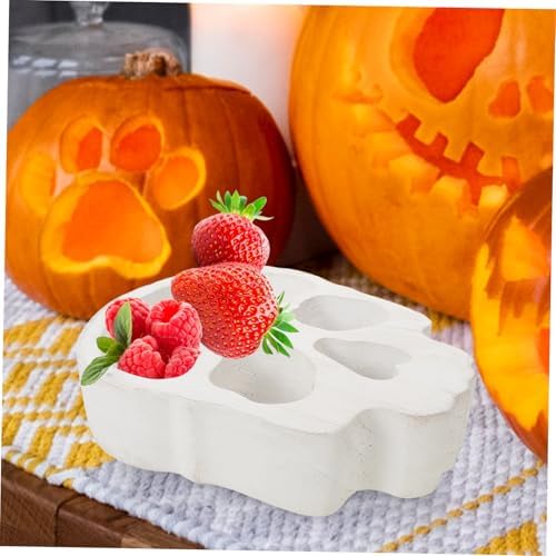 Skull-Shaped Wood Candle Holder Halloween Serving Tray