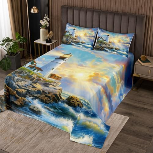 Erosebridal 3D Lighthouse Bedspread Set Ocean Theme Kids