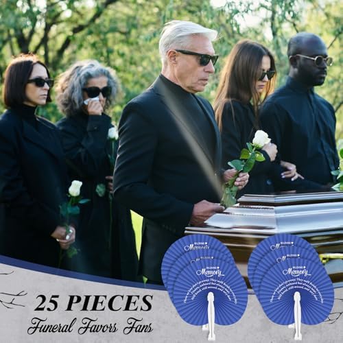 Roowest 25 Pcs Blue Memorial Folding Fans for Funerals