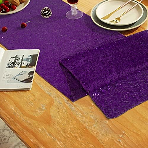 Sparkling Sequin Table Runner 12x120 Inches - 2 Pack Purple