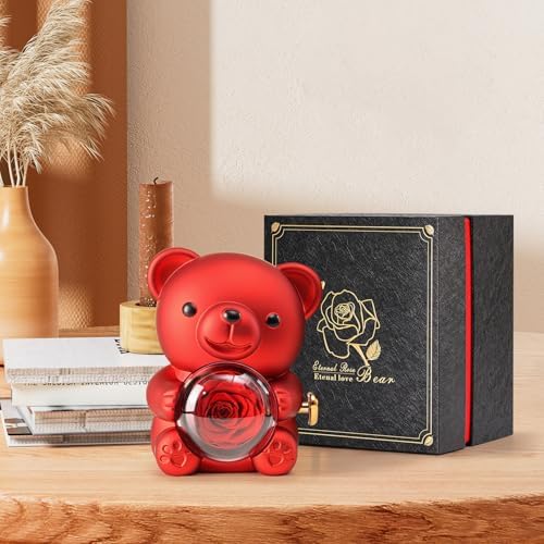 Cute Teddy Bear with Preserved Rose - Romantic Gift