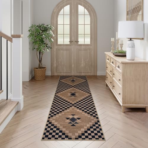 Livebox Easy Jute Runner Rug 2x6 Black Checkered
