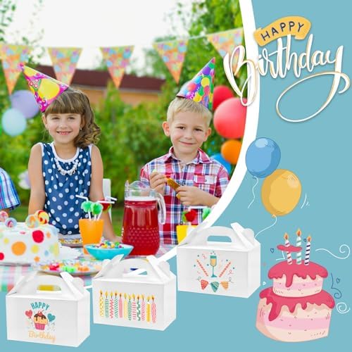 Moretoes 48 Pack White Treat Boxes with Handles for Parties