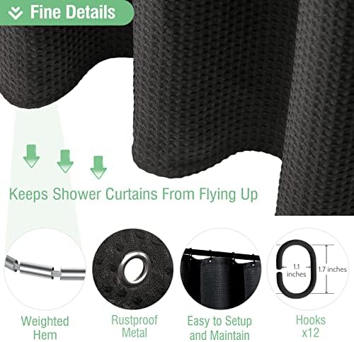 Dynamene Heavy Duty Waffle Shower Curtain Set with 12 Hooks