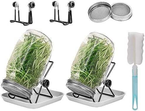 Lulonpon 2pcs Sprouts Growing Jar Kit with Lids and Tray
