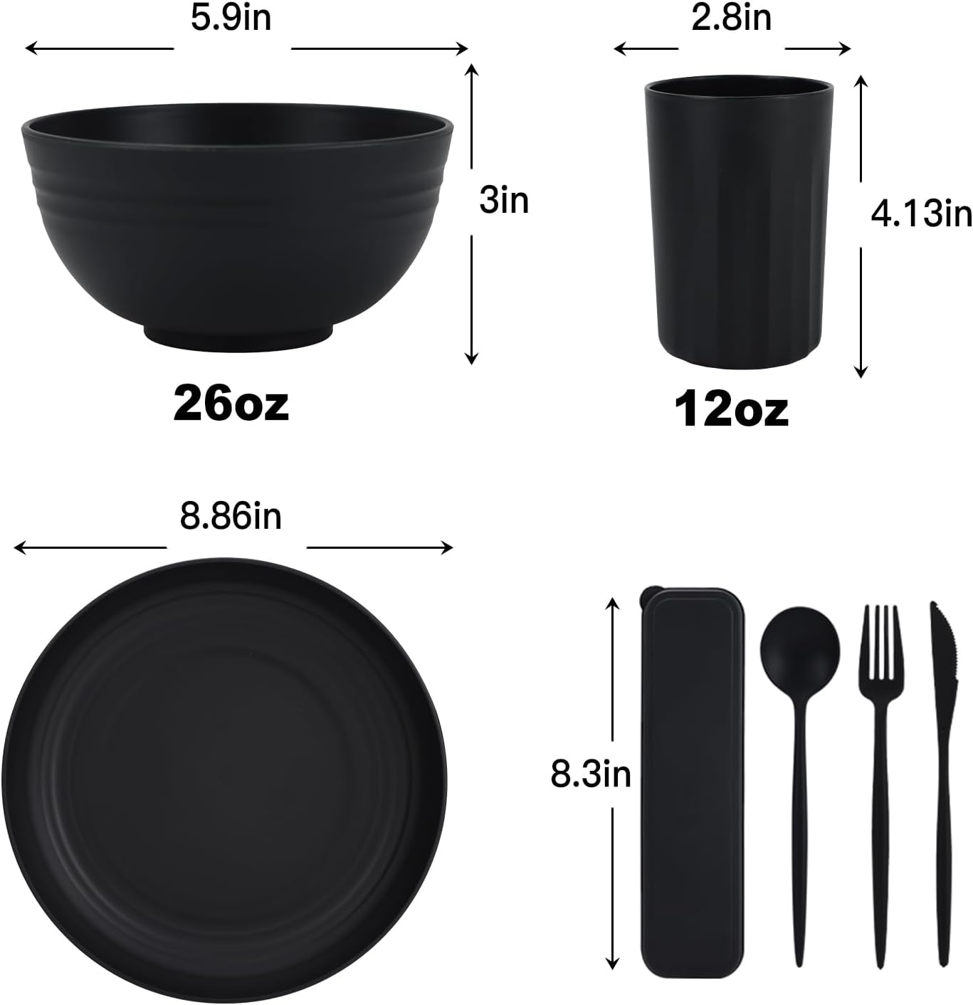 PYRMONT 28-Piece Wheat Straw Dinnerware Set for 4 Black