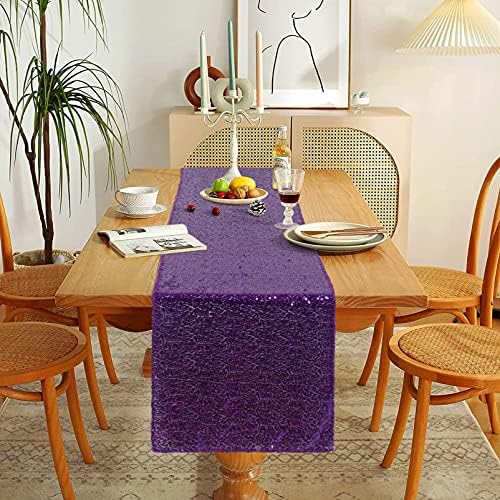 Sparkling Sequin Table Runner 12x120 Inches - 2 Pack Purple