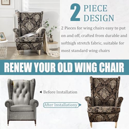2-Piece Stretch Wingback Chair Covers - Brown