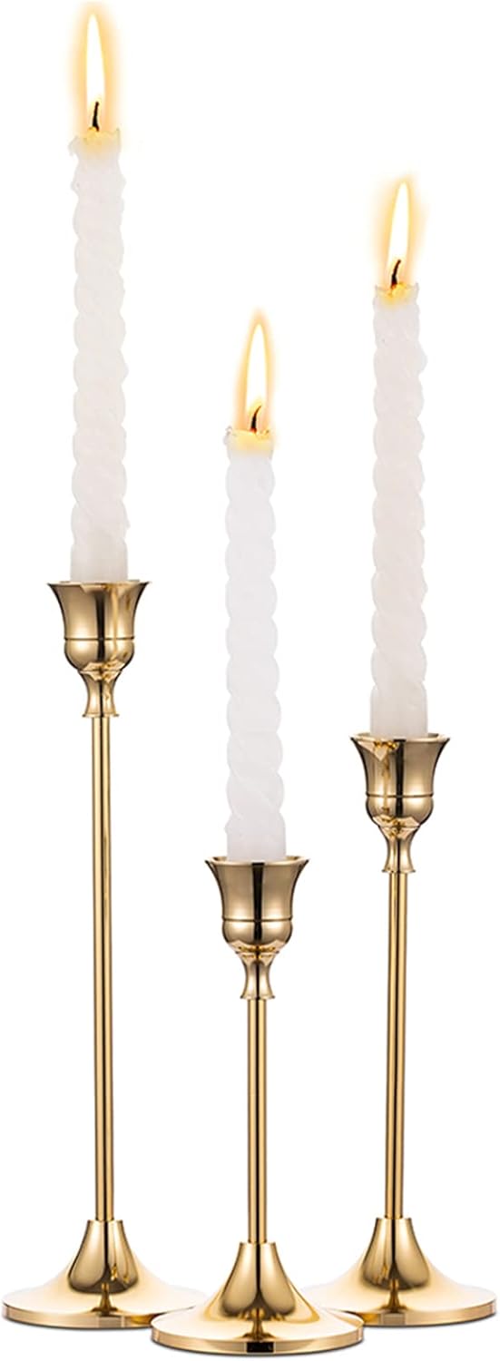 NUPTIO Brass Gold Candlestick Holder Set of 3