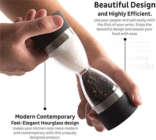 Salt and Pepper Mill Grinder Set 2 in 1 Double Head Refillable