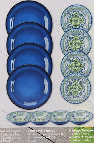 Melamine 12 Piece Dinnerware Set Blue Green