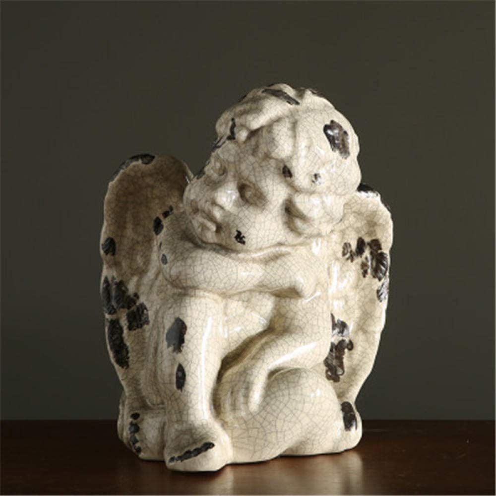 Handmade Ceramic Angel Statue with Wing Baby Boy Decor