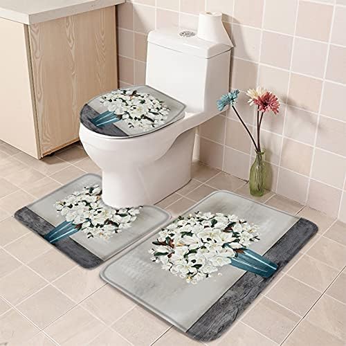 YESOF66 3 Piece Bathroom Rug Set with Non-Slip Backing