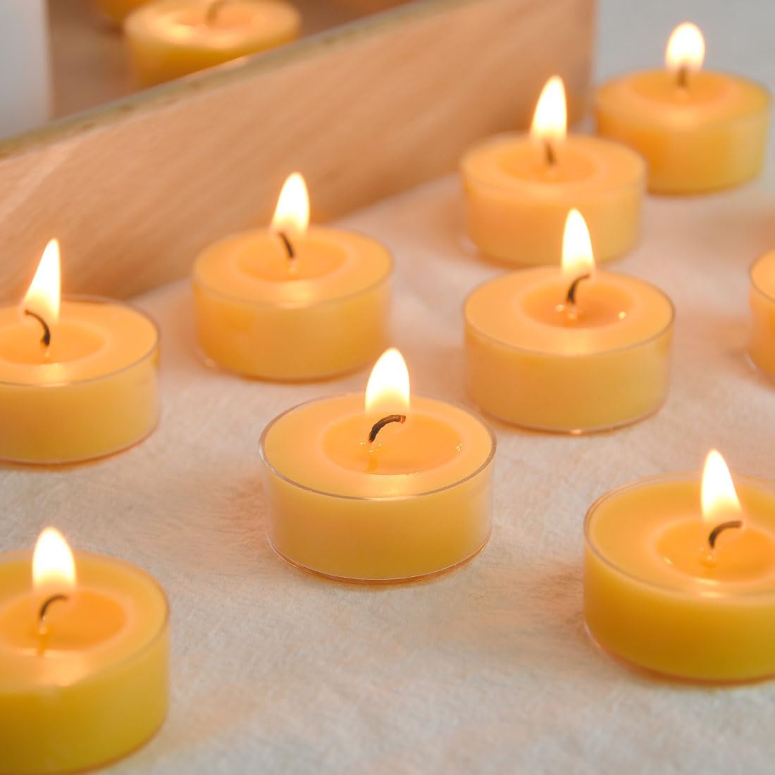Natural Yellow Beeswax Tea Light Candles 12pcs Organic Scented Clean Burning