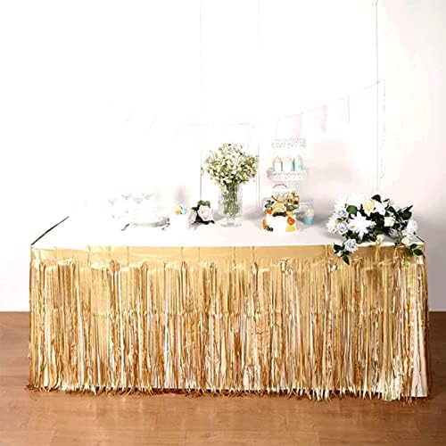 Clayghsen 4 Pack 29x108 Inch Metallic Foil Table Skirts