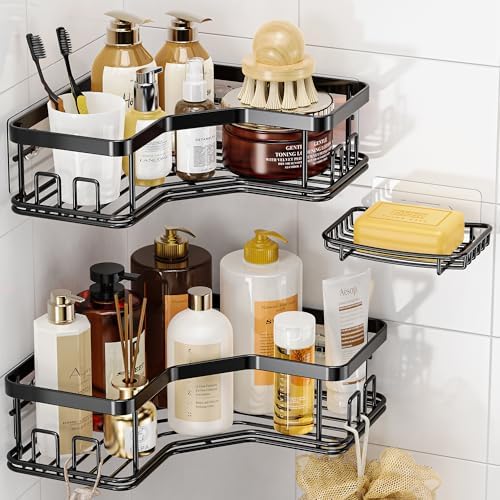 MAXIFFE 3-Pack Corner Shower Caddy Organizer Black