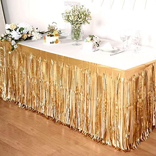 Clayghsen 4 Pack 29x108 Inch Metallic Foil Table Skirts
