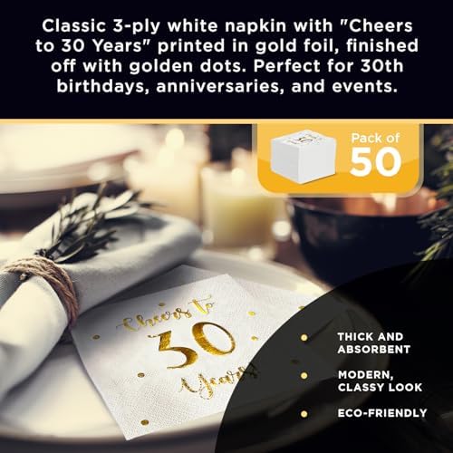Cheers to 30 Years Cocktail Napkins 50-Pack