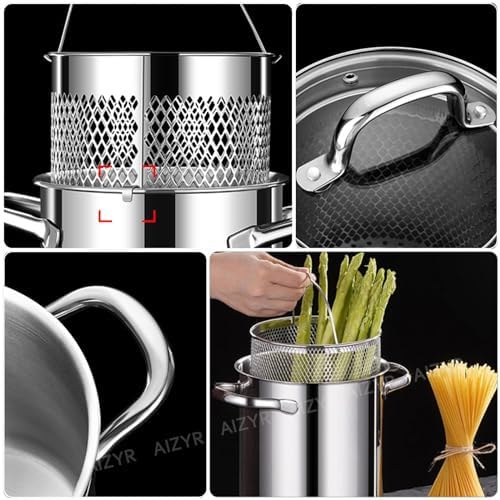 AIZYR Stainless Steel Soup Pot with Basket and Lid