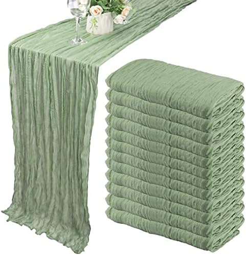 12 Pack 10ft Dusty Sage Green Cheesecloth Table Runner