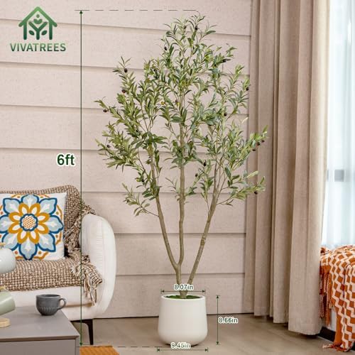 VIVATREES Olive Tree Artificial Indoor 6FT with White Planter