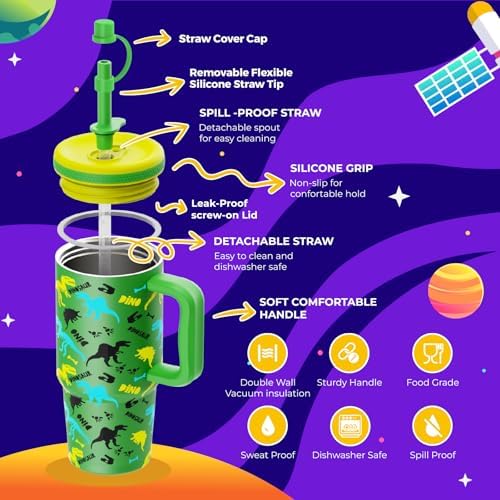 Luxgola Kids 24 oz Tumbler with Handle and Leak Proof Lid