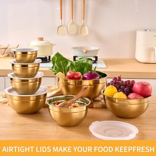 Gold Mixing Bowls With Airtight Lids 7 Piece Set