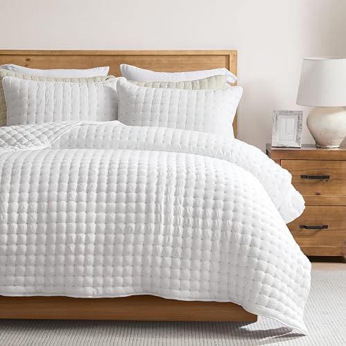 WDCOZY White Queen Quilt Bedding Set with Pillow Shams