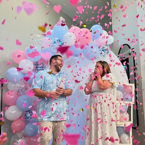 PrimePure Pink Heart Shaped Confetti Cannon - 2 Pack Gender Reveal Party Poppers