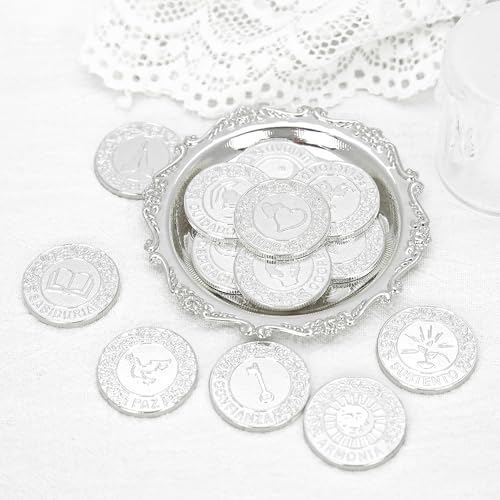 TINGKU Silver Spanish Wedding Ceremony Coins Set with Tray