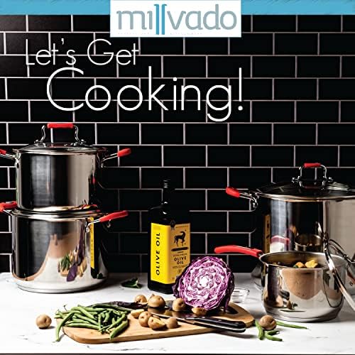Millvado 11 Quart Stainless Steel Stock Pot with Glass Lid and Handle Safety