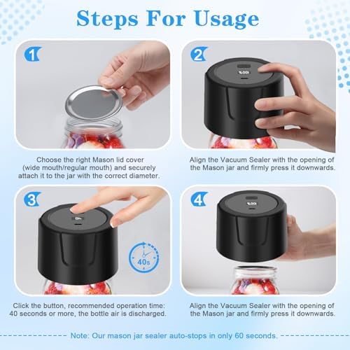 Electric Mason Jar Vacuum Sealer with 5 Regular 5 Wide Mouth Lids